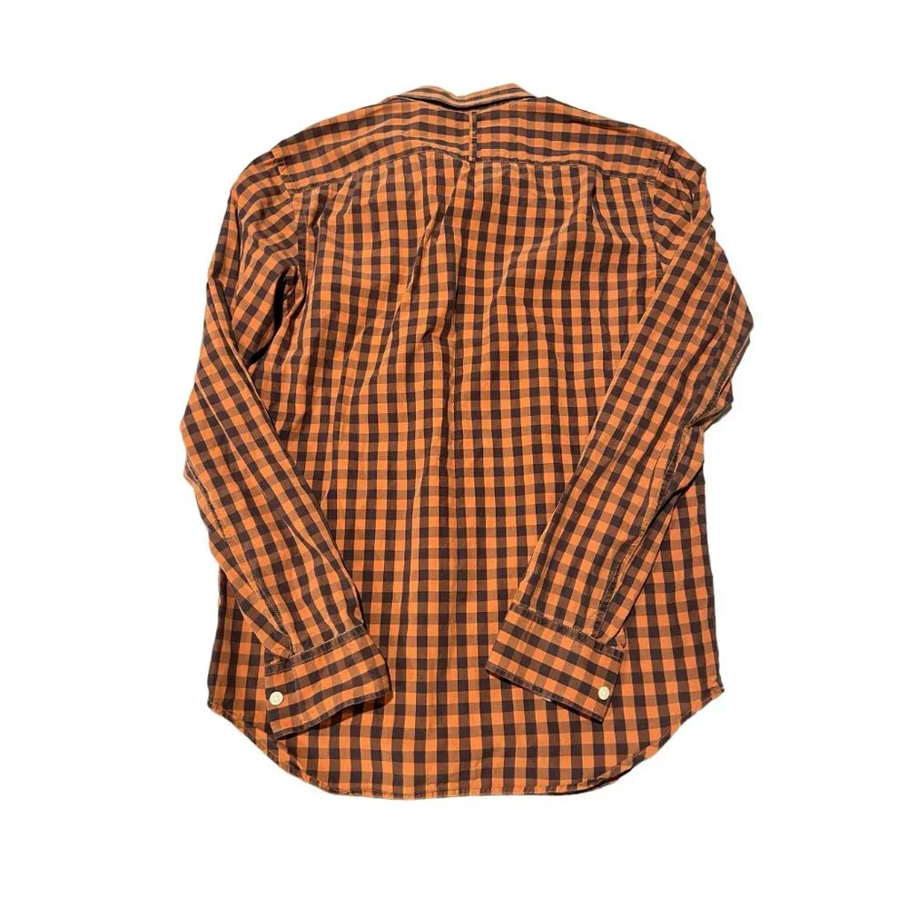 Banana Republic Soft Wash Slim Fit Shirt Mens Small Orange Brown Gingham Check u